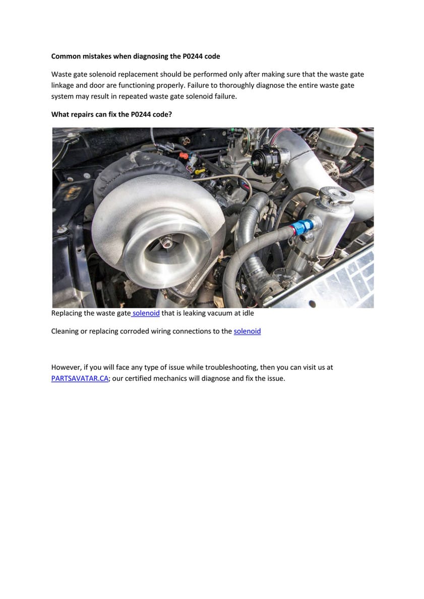 P0244 Rendimiento Incorrecto Valvula De Descarga Turbo 1 (WASTEGATE)